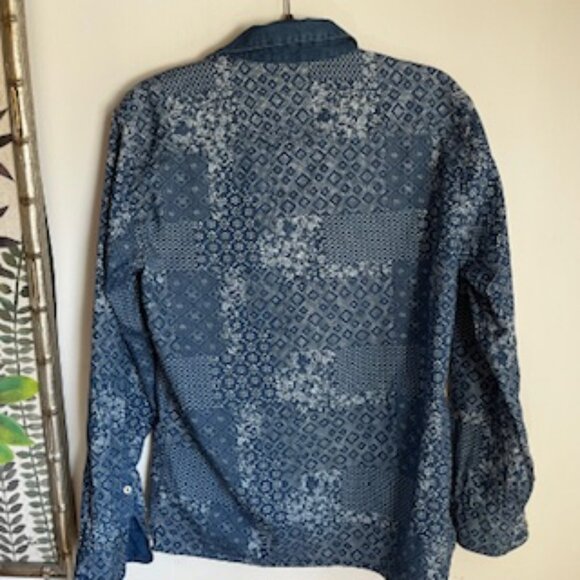 🧡3/15 Mango Man Casual Patchwork Blue Shirt Men's S - Picture 4 of 13